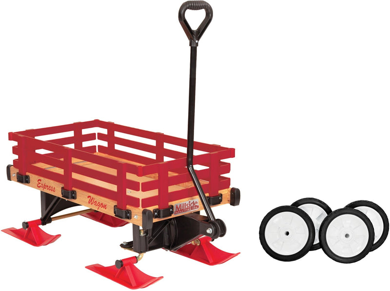 Millside Industries Express Kids' Convertible Wooden Wagon Sleigh/Sled For All Seasons, Ages 3+ F6