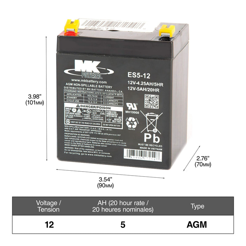 MK Battery 12-Volt 5 Ah SLA Battery, F2 Terminal G1