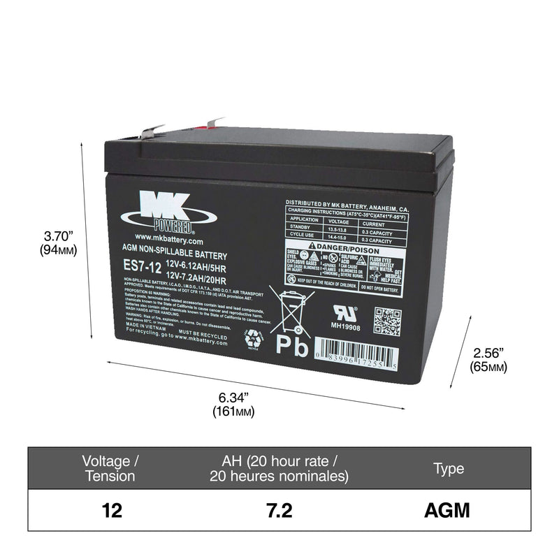 MK Battery 12-Volt 7.2 Ah SLA Battery, F2 Terminal H4