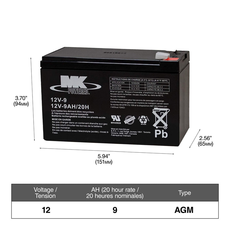 MK Battery 12-Volt 9 Ah SLA Battery, F2 Terminal B3