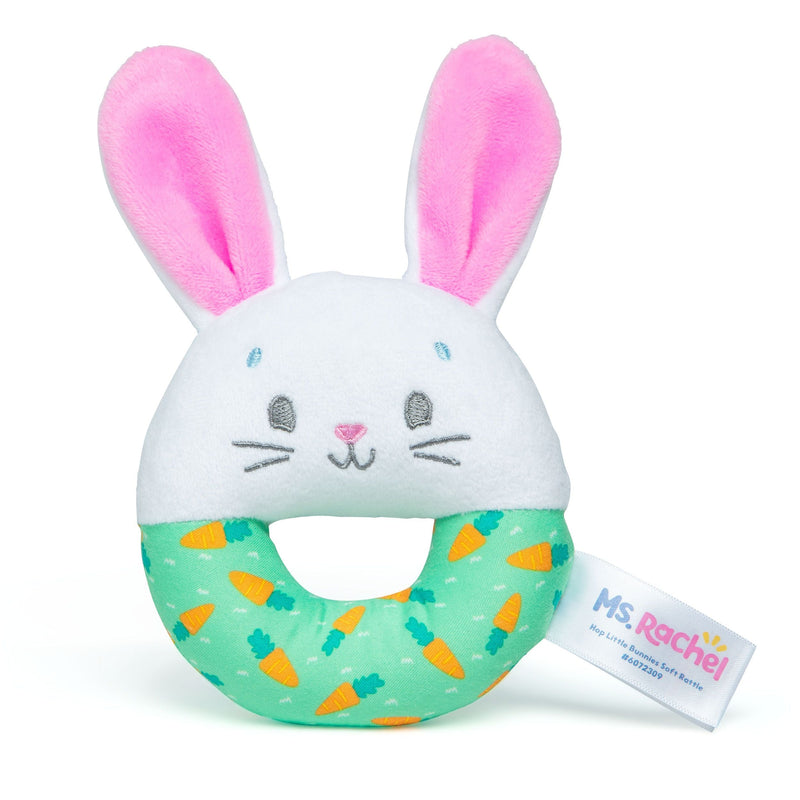 Ms. Rachel, Hop Little Bunnies Soft Rattle Toy, Baby Teething Toys with Plush Bunny Cover, Toddler Toys Z0