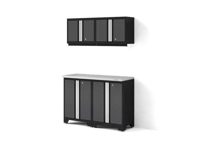 NewAge Bold 3.0 Series All-in-One Lockable Steel Garage Cabinetry Set with Stainless Steel Top, Black/Grey, 48-in x 18-in x 76.75-in, 5-pc L6