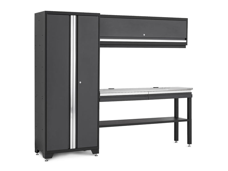 NewAge Bold 3.0 Series All-in-One Lockable Steel Garage Cabinetry Set with Stainless Steel Top, Grey, 90-in x 18-in x 72-in, 4-pc H3