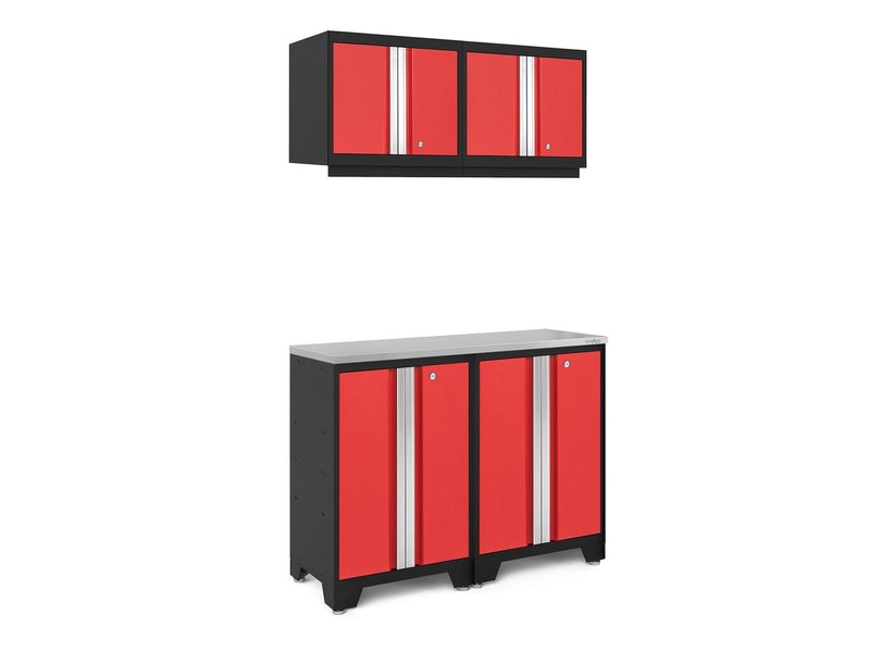 NewAge Bold 3.0 Series All-in-One Lockable Steel Garage Cabinetry Set with Stainless Steel Top, Black/Red, 48-in x 18-in x 76.75-in, 5-pc S6