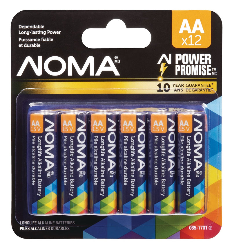 NOMA 12-pk AA Alkaline Batteries, Long Lasting, All Purpose O4