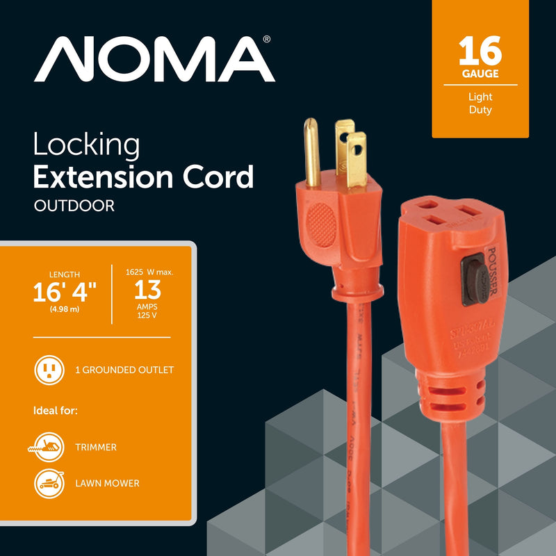 NOMA 16/3 Outdoor Extension Cord with Grounded Outlet & Locking Connector, Orange Y7