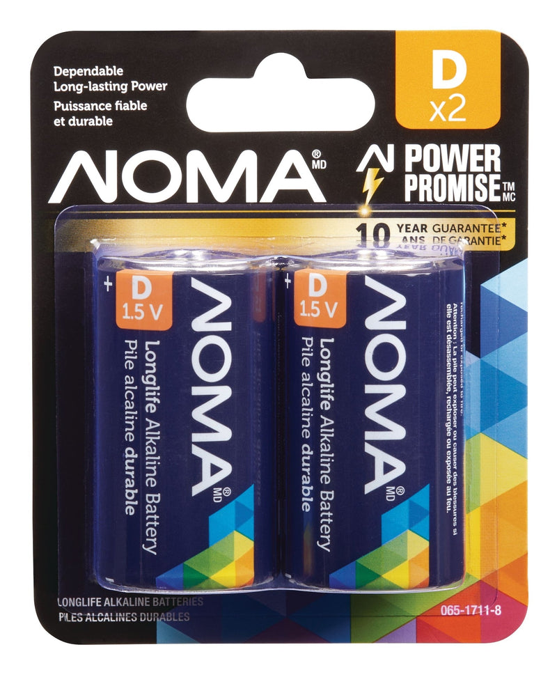NOMA 2-pk D Alkaline Batteries, Long Lasting B0