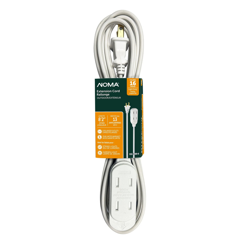 NOMA 2.5-m 13A 3-Outlet Light-Duty 16-Gauge White Outdoor Extension Cord O6