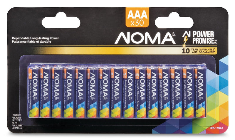 NOMA 30-pk AAA Alkaline Batteries, Long Lasting, All Purpose R1