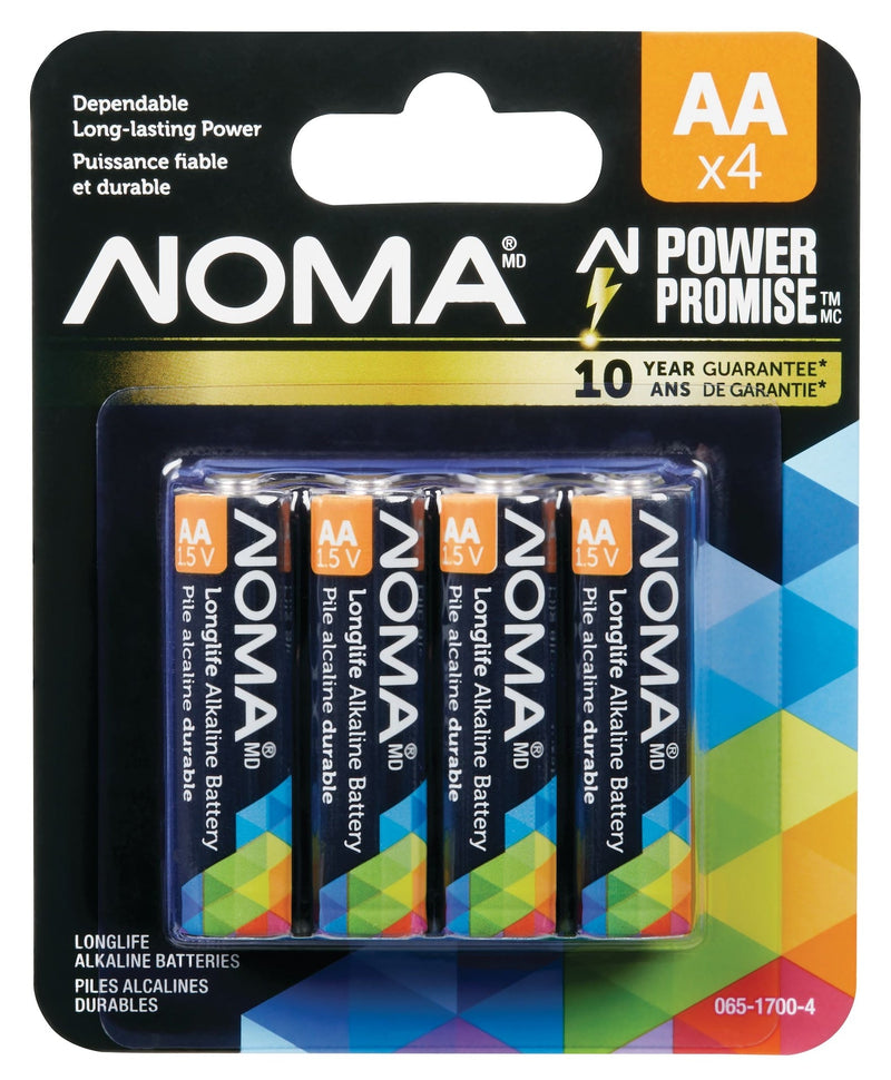 NOMA 4-pk AA Alkaline Batteries, Long Lasting, All Purpose K1