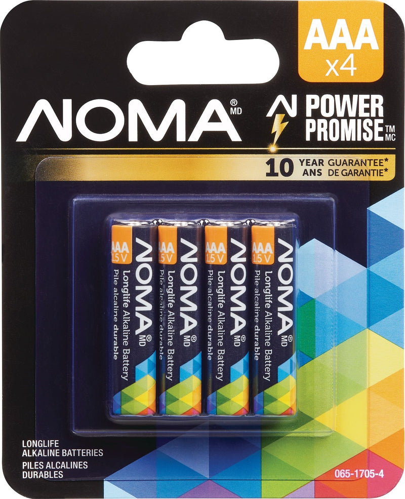 NOMA 4-pk AAA Alkaline Batteries, Long Lasting, All Purpose F4