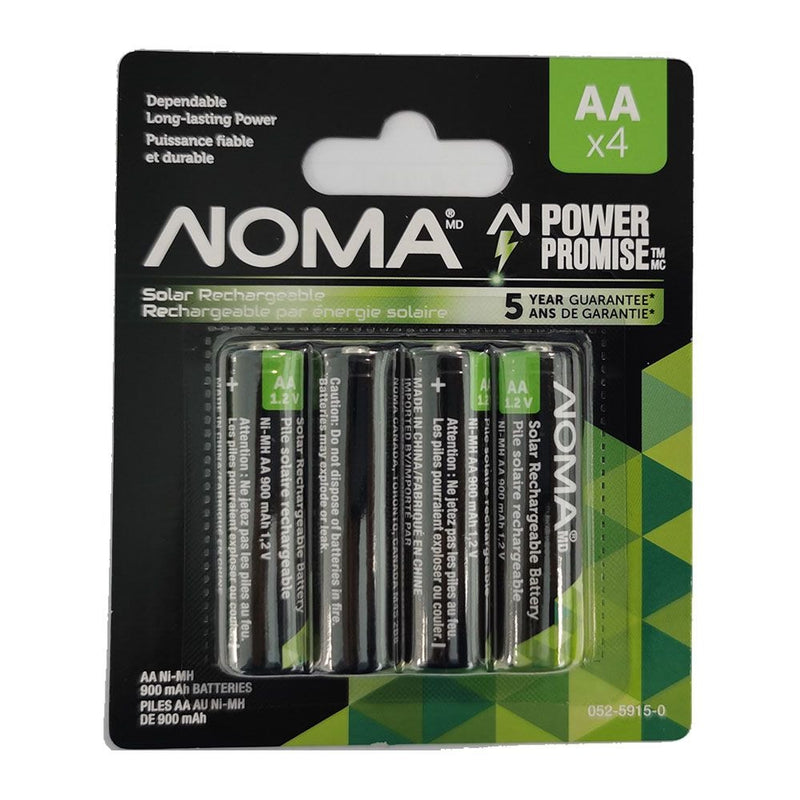 NOMA 900mAh AA Solar Rechargeable Batteries, 900mAh, 4-pk D8