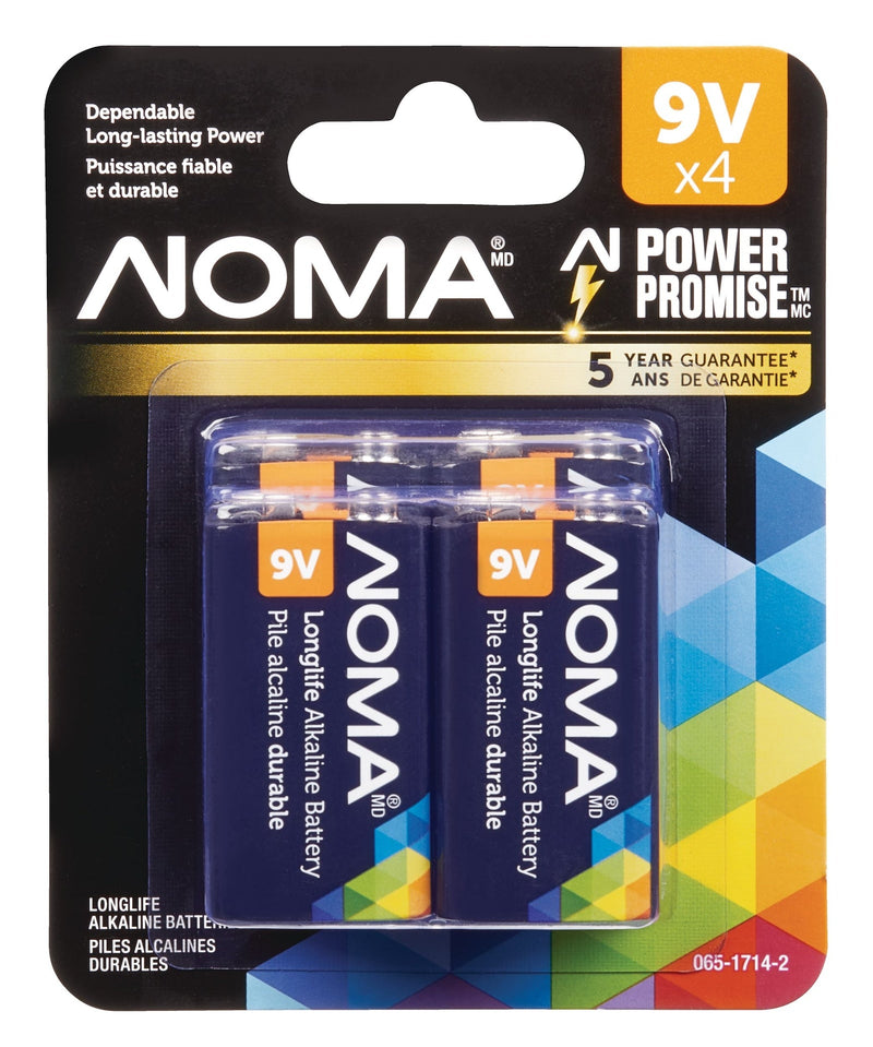NOMA 9V/9 Volt Alkaline Batteries, All Purpose, Long Lasting, 4-pk J0