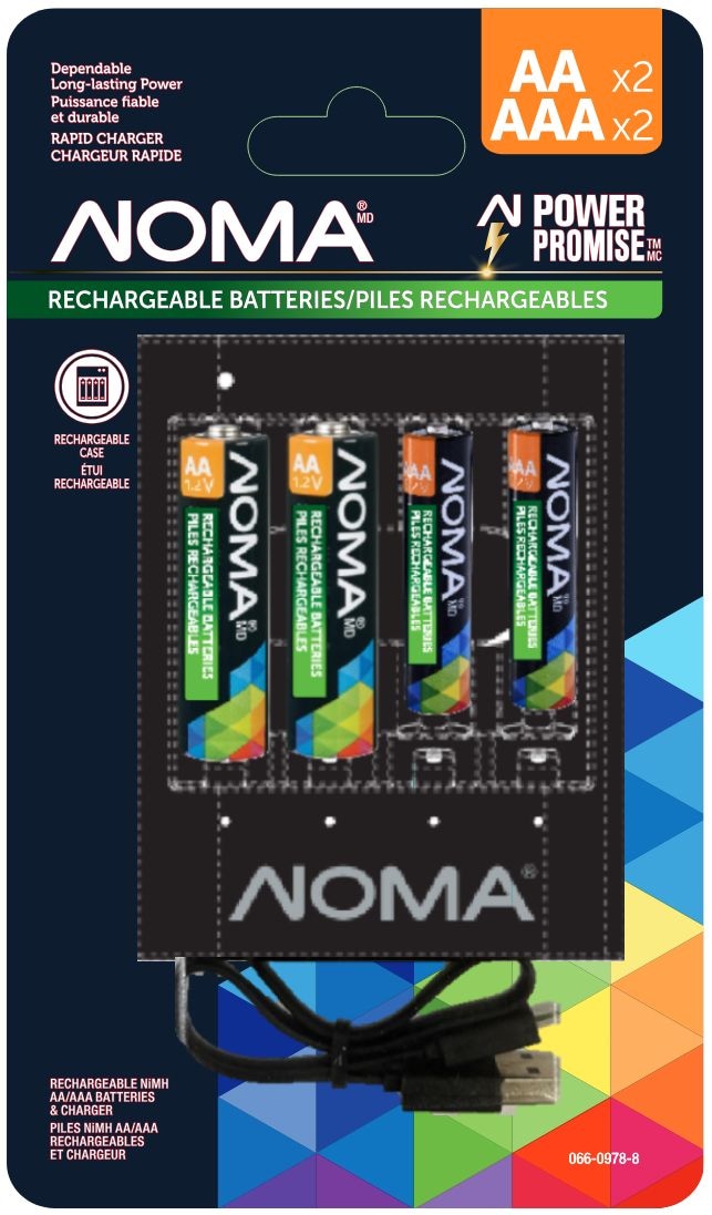 Noma AA+AAA Ni-MH Rechargeable Batteries and Charger, 2-pk H1