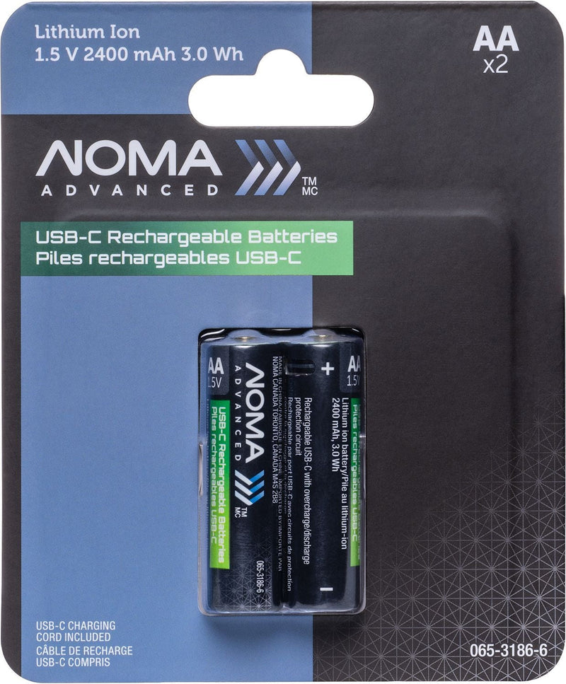 NOMA Advanced 2400 mAh USB C-Type Rechargeable Li-Ion Batteries, 2-pk Y1