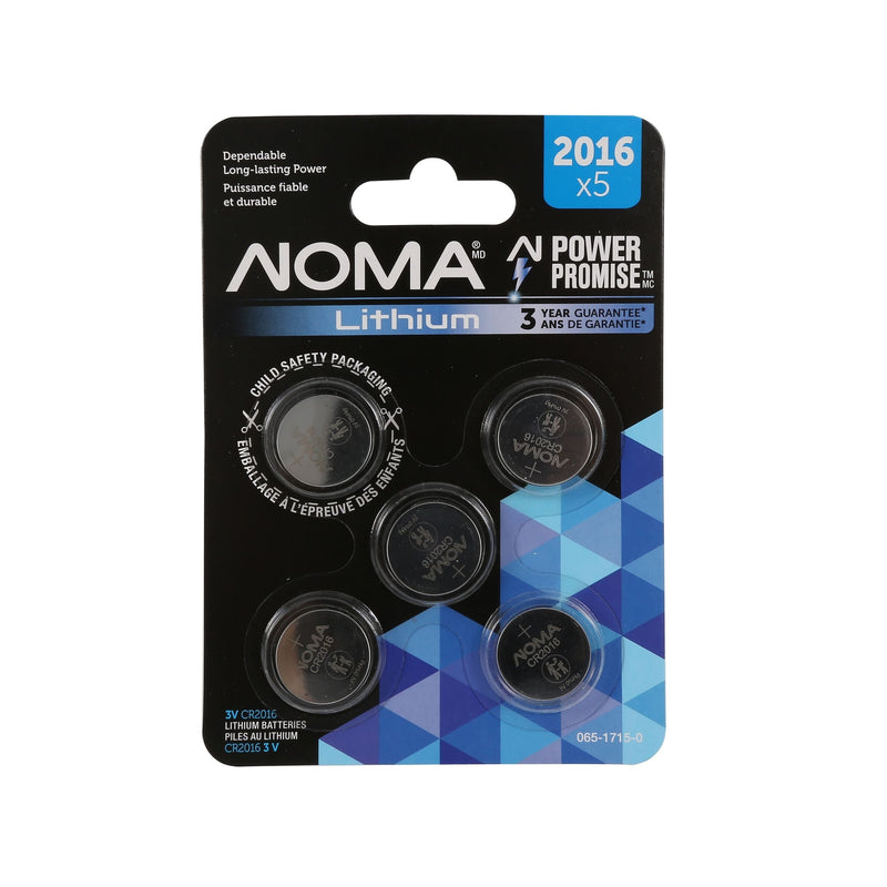 NOMA CR2016 3V / 3 Volt Lithium Coin Cell Batteries, Long Lasting, 5-pk M4
