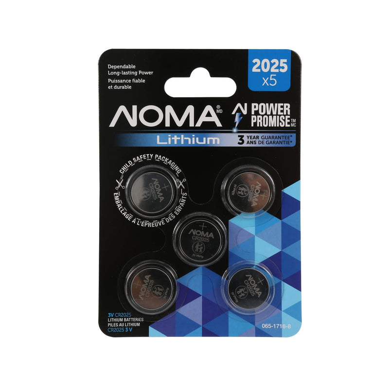 NOMA CR2025 3V / 3 Volt Lithium Coin Cell Batteries, Long Lasting, 5-pk F3