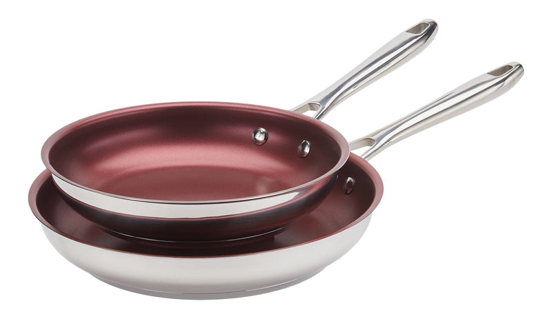 PADERNO Canadian Signature Stainless Steel Non-Stick Frying Pan, Dishwasher & Oven Safe, Burgundy, 24cm & 28cm, 2-pk H5