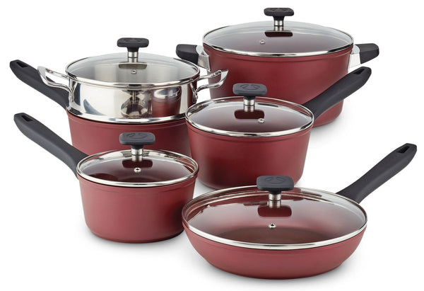 PADERNO Classic Cookware Set, Non-Stick, Maroon, 11-pc O5