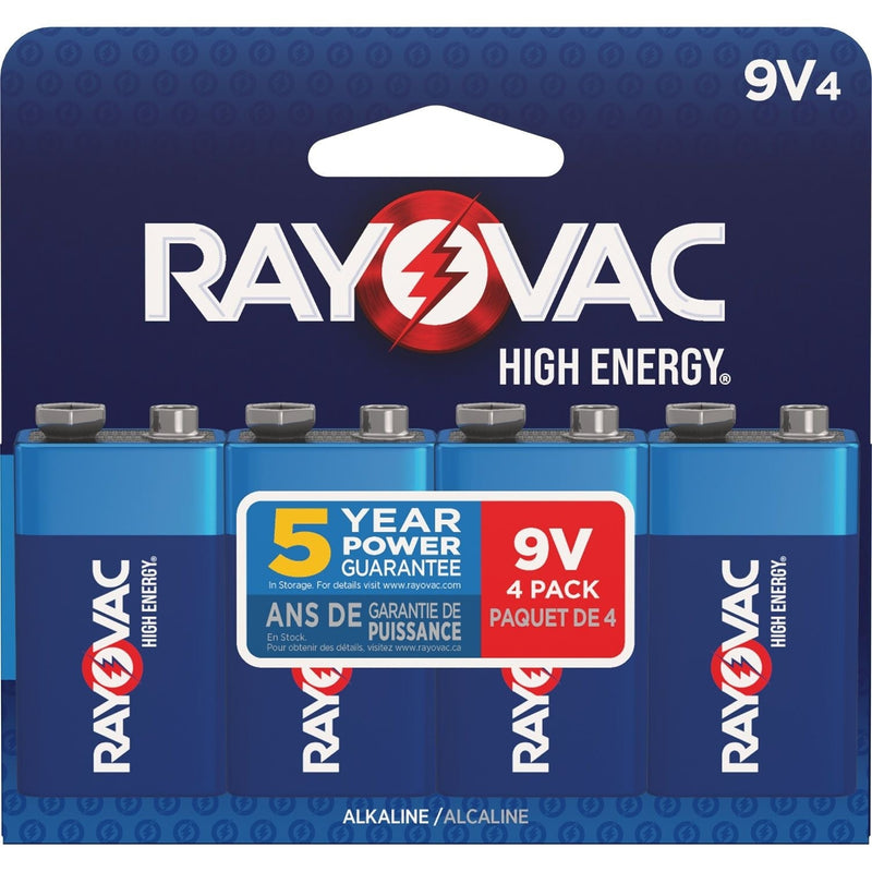 Rayovac HIGH ENERGY 9V/9 Volt Alkaline Batteries, Long Lasting, All Purpose, 4-pk U1