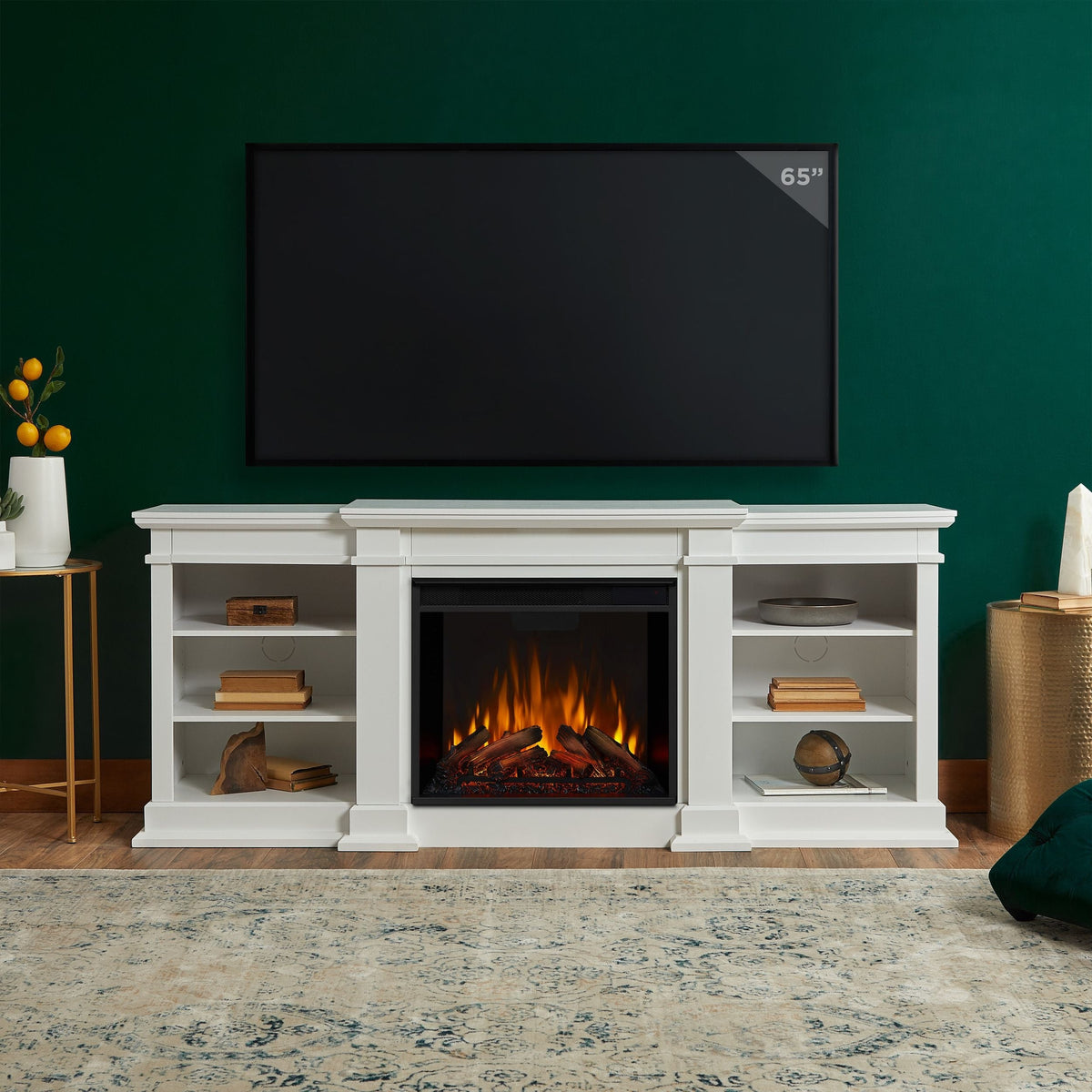 Real Flame Fresno Electric Media Indoor Electric Fireplace TV Stand, 72-in, 1500W, White