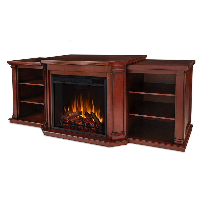 Real Flame Valmont Media Indoor Electric Fireplace TV Stand, 74-in, 1500W, Includes Remote Control & Firebox, Dark Mahogany O7