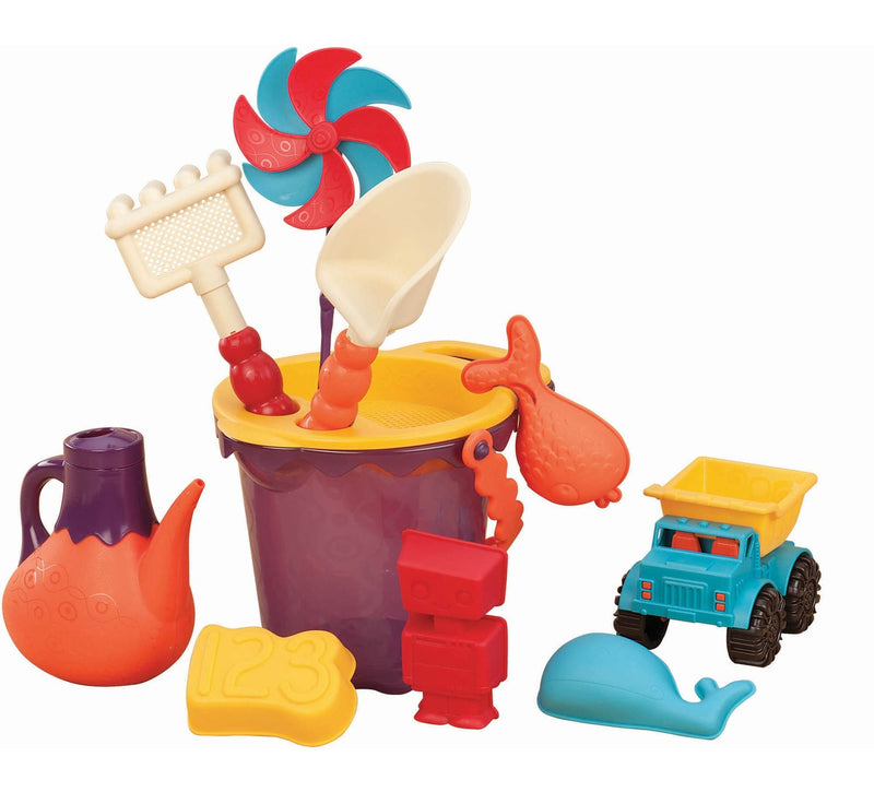 Sand Plastic Mold Toy Set with Bucket, Multi-Coloured, Assorted, 11-pk, Ages 2+, for Summer/Beach Activities R4
