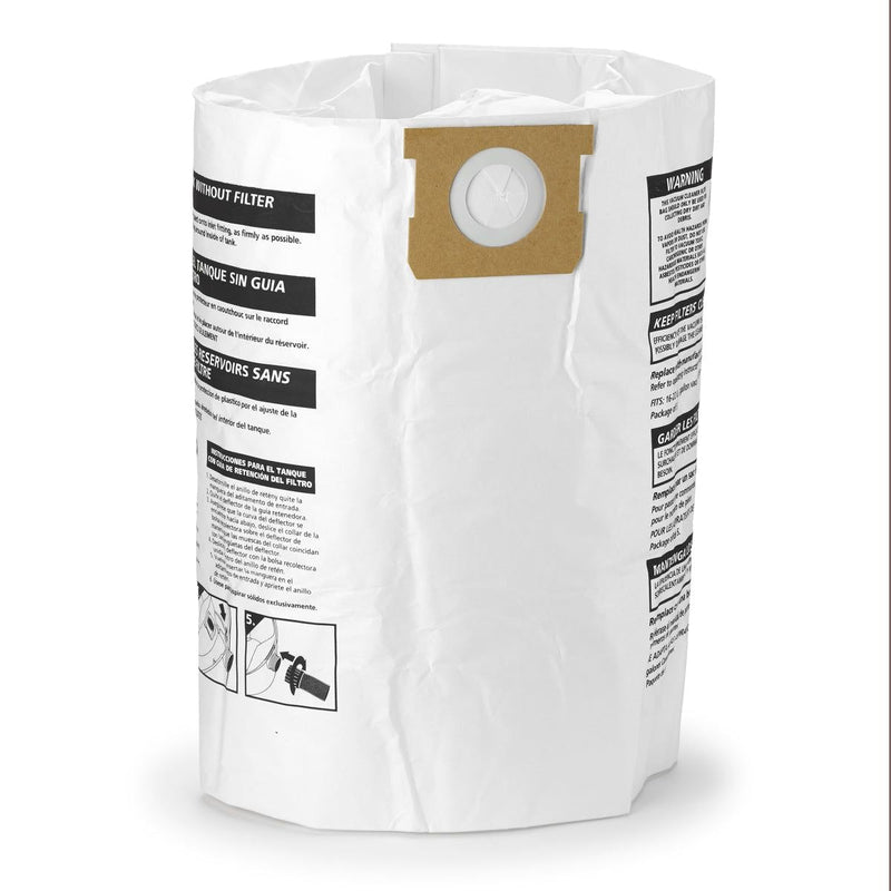 Shop-Vac Disposable Paper Dust Collector Filter Bags for Wet/Dry Shop Vacuums, 37-53 L, 3-pk A3