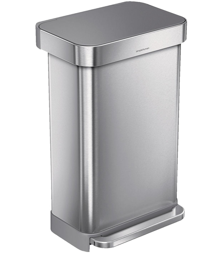 simplehuman Stainless Steel and Plastic Rectangular Step Garbage Can, 45-L N6