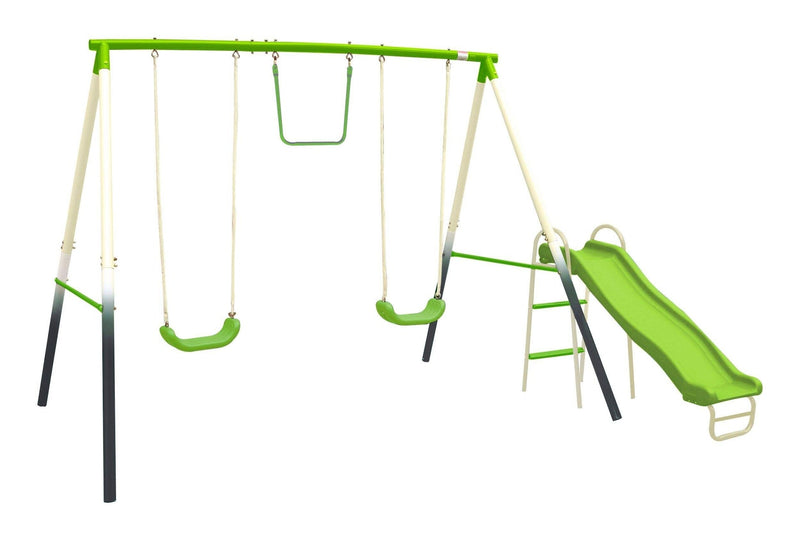 Sportspower Outdoor 4-Station Metal Swing Set Combo with 2 Swings, Trapeze & Slide, Ages 3+ B3