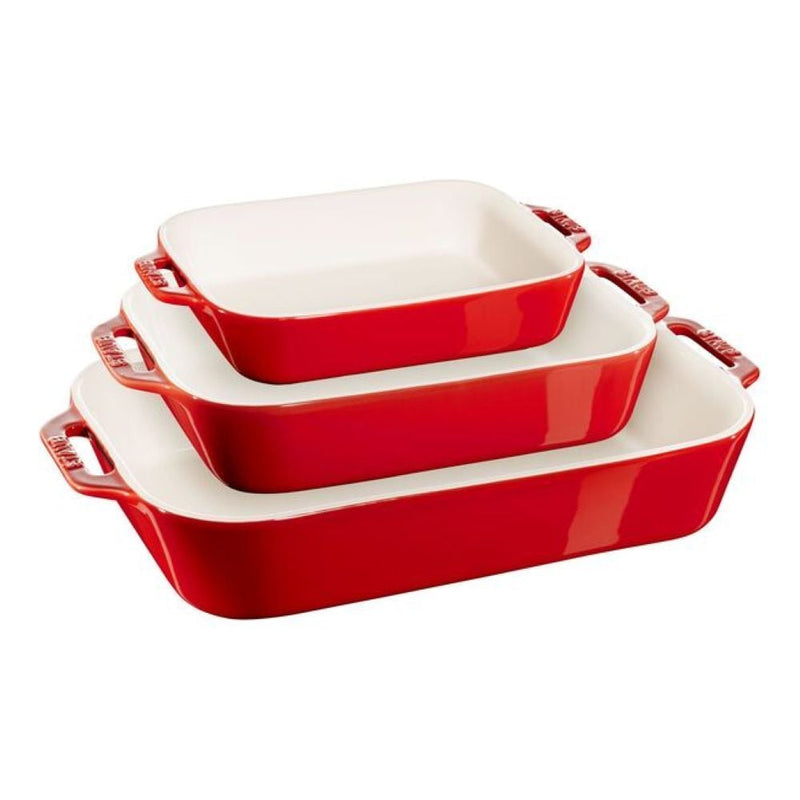 Staub Nestable Cherry Non-Stick Ceramic Rectangular Baking Dish Set, 3-pc G9