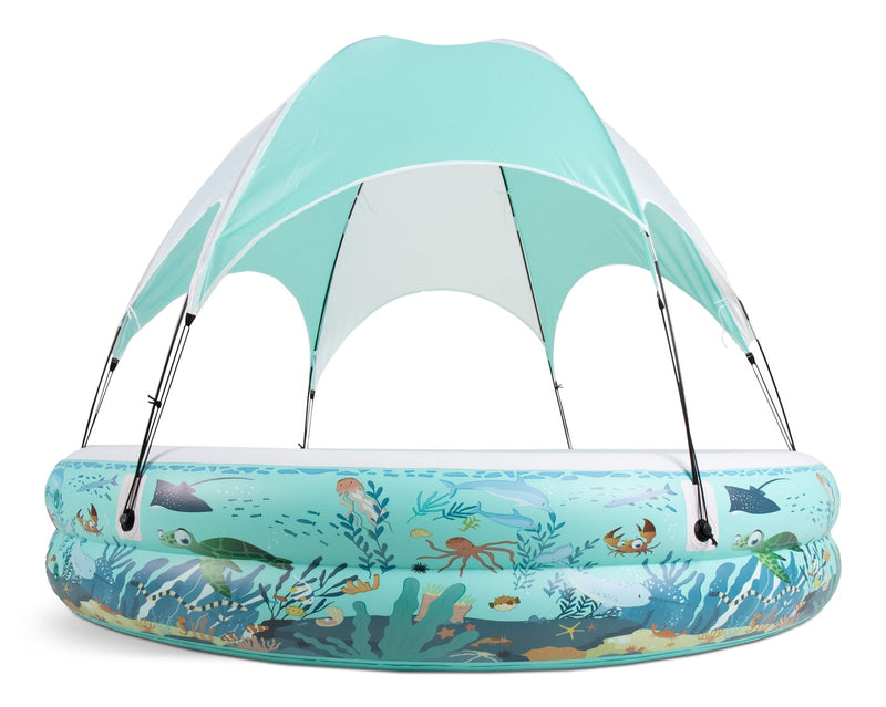 Stella & Finn Ocean Life Splash & Play Inflatable 2 Ring Canopy Pool, 86.6” x 86.6” x 64” J6