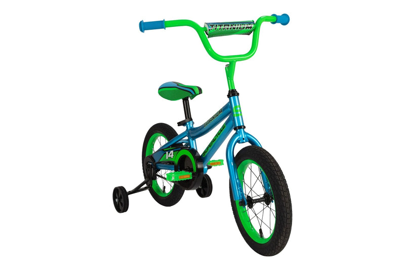 Supercycle Titanium Kids' Bike with Training Wheels, Blue,14-in L8