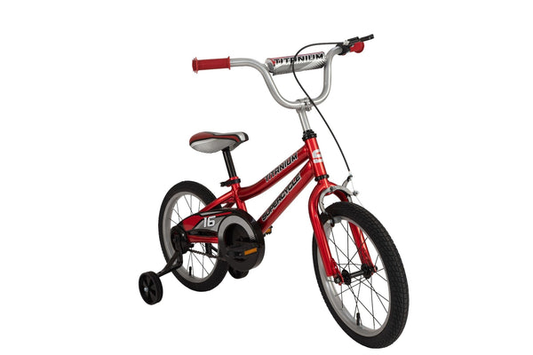 Supercycle Titanium Kids' Bike with Training Wheels, Red, 16-in X8