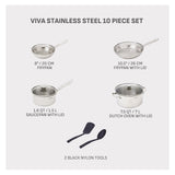 T-Fal Viva Stainless Steel Cookware Set, Dishwasher & Oven Safe, Pots and Pans Set, 10-pc