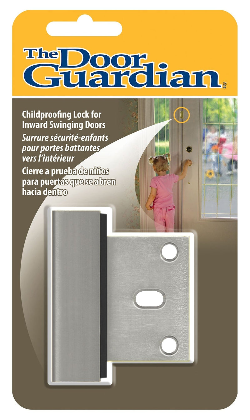 The Door Guardian Child Proof Lock for Inwards Swinging Door, Satin Chrome P1