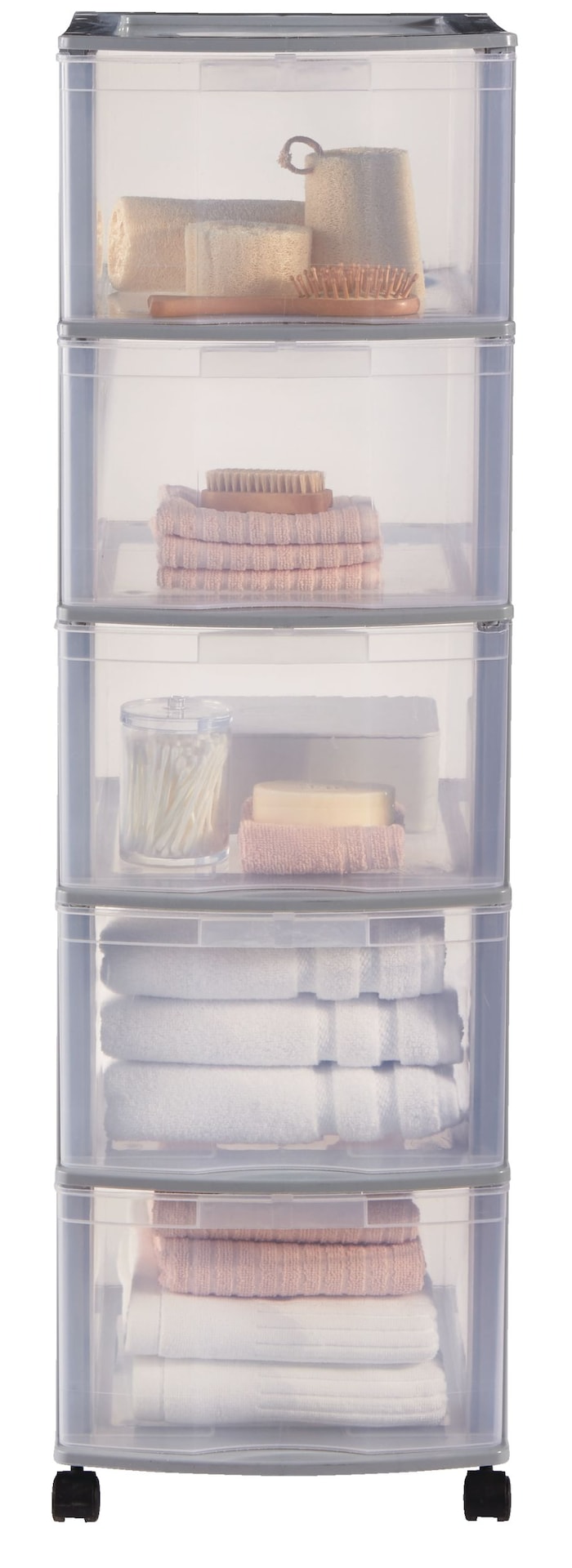 type A Deep Clear Grey Frame 5-Drawer Storage Tower/Cart with Wheels, 39-in