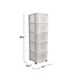 type A Deep Clear Grey Frame 5-Drawer Storage Tower/Cart with Wheels, 39-in