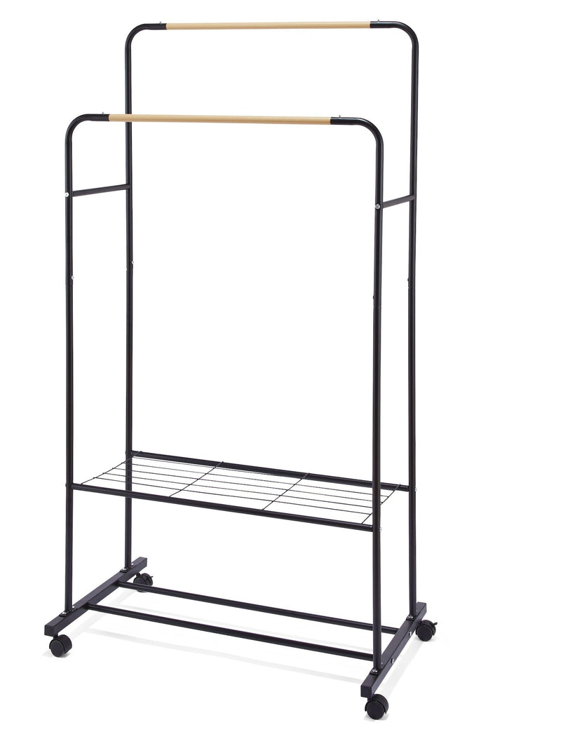 Type A Double Hanging Rail Garment Rack with Rolling Castors R0