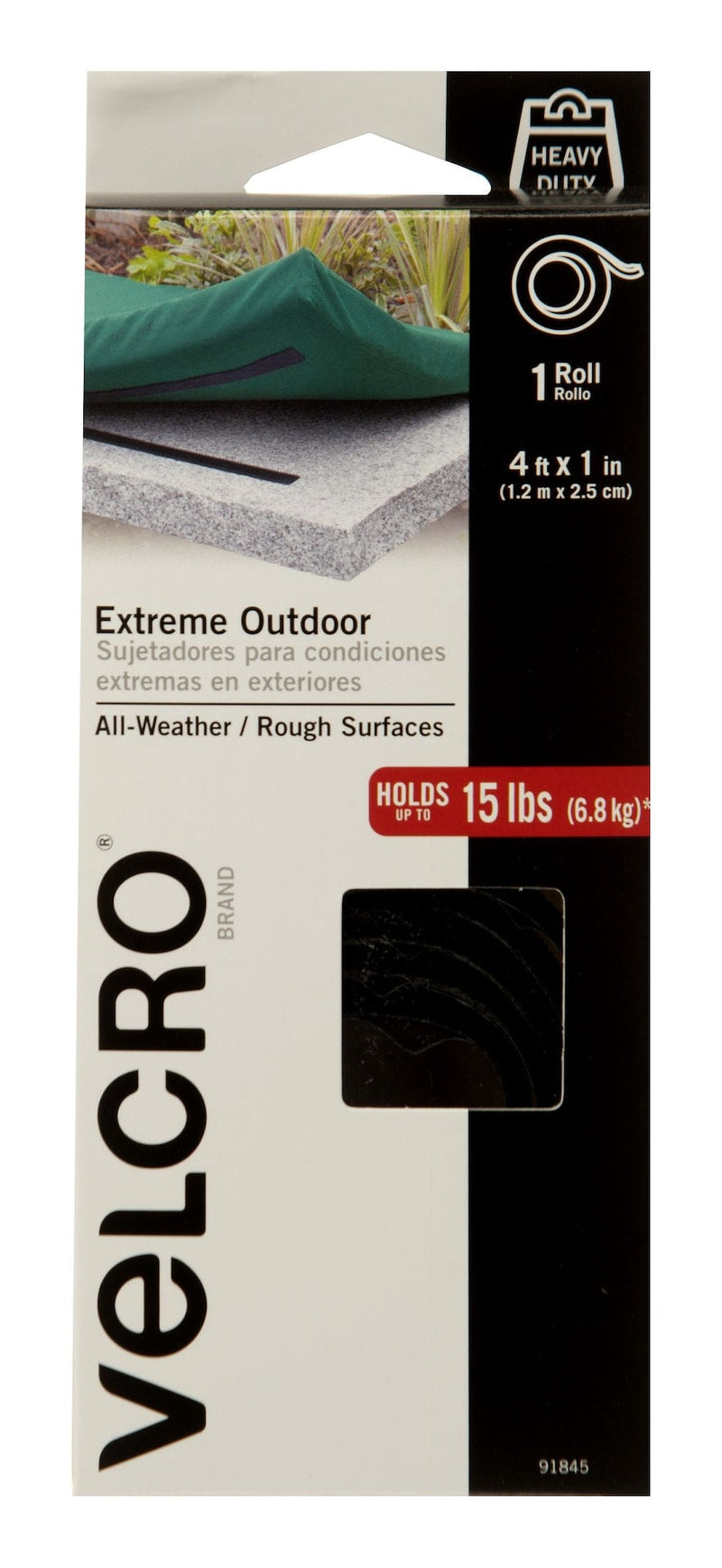 Velcro Industrial Strength Extreme Heavy Duty Tape, Black, 15-lbs, 4-ft x 1-in, 1-pk O5