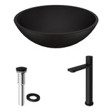 VIGO Cavalli MatteShell Matte Black Bathroom Sink/Basin Set with Gotham Faucet and Round Glass Vessel