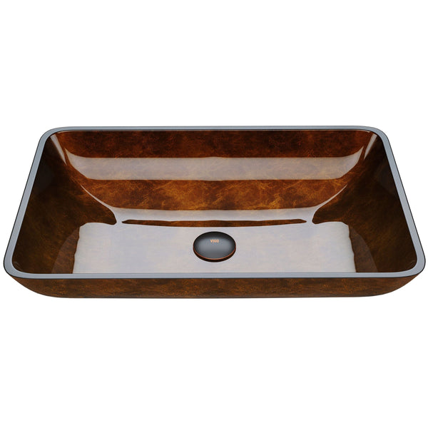 VIGO Glass Rectangular Vessel Bathroom Sink/Basin with Rounded Edges & Deep Bowl, Russet W5