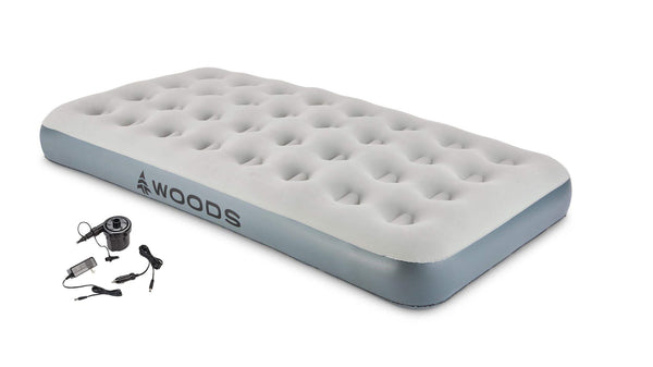 Woods Twin Single-High Inflatable Air Mattress/Airbed, 2-in-1 Pump For AC/Car Outlet, Beige K4