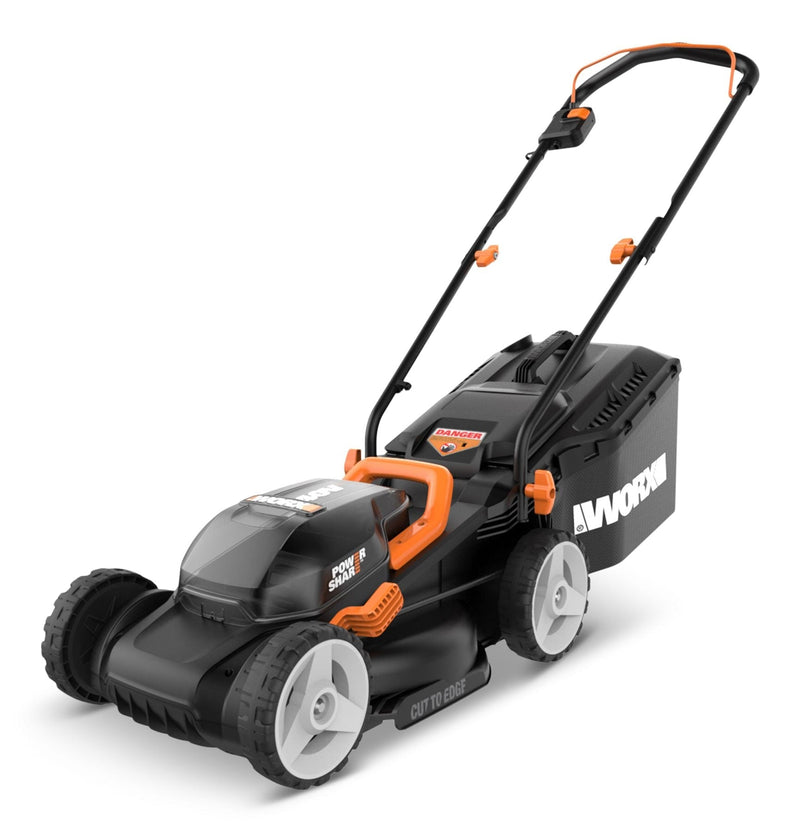 Worx WG934 Power Share 2x20V 2-in-1 Combo Kit, WG779 40V Cordless Mower, 14-in + WG163.9 20V Cordless Grass Trimmer/Edger, 12-in W5
